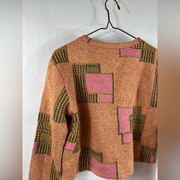 Zara Jacquard Geometric Cropped Sweater Orange Pink Size Small - Picture 10 of 10